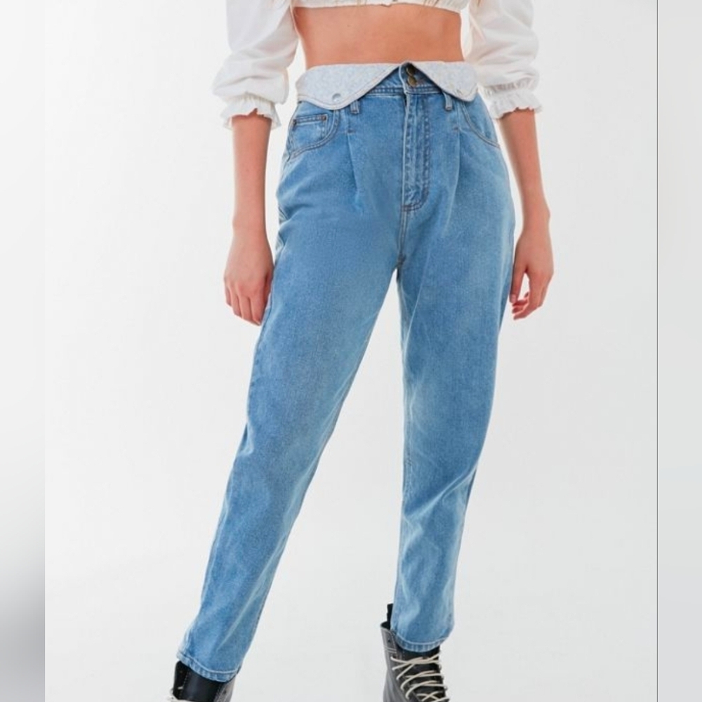 Urban Outfitters BDG High Rise Pleated Fold Over Mom Jeans In Blue Size 27 - Picture 2 of 11